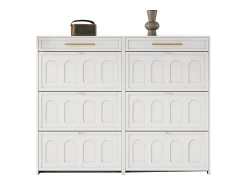 2 Armários de Sapatos Modernos - 2 x 70 x 25 x 123,5 cm - com 6 compartimentos + 1 gaveta - para hall de entrada e sala de estar - MDF - branco