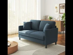 2/3 assentos em Teddy Velvet, sofá de conforto à direita em madeira maciça, amossa com apoios de braços, 165x78x89cm, azul-cinza-cinza