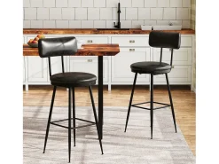 2 cadeiras de balcão pretas com encosto, couro sintético, altura do assento 65 cm, para cozinha