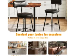 2 cadeiras de balcão pretas com encosto, couro sintético, altura do assento 65 cm, para cozinha