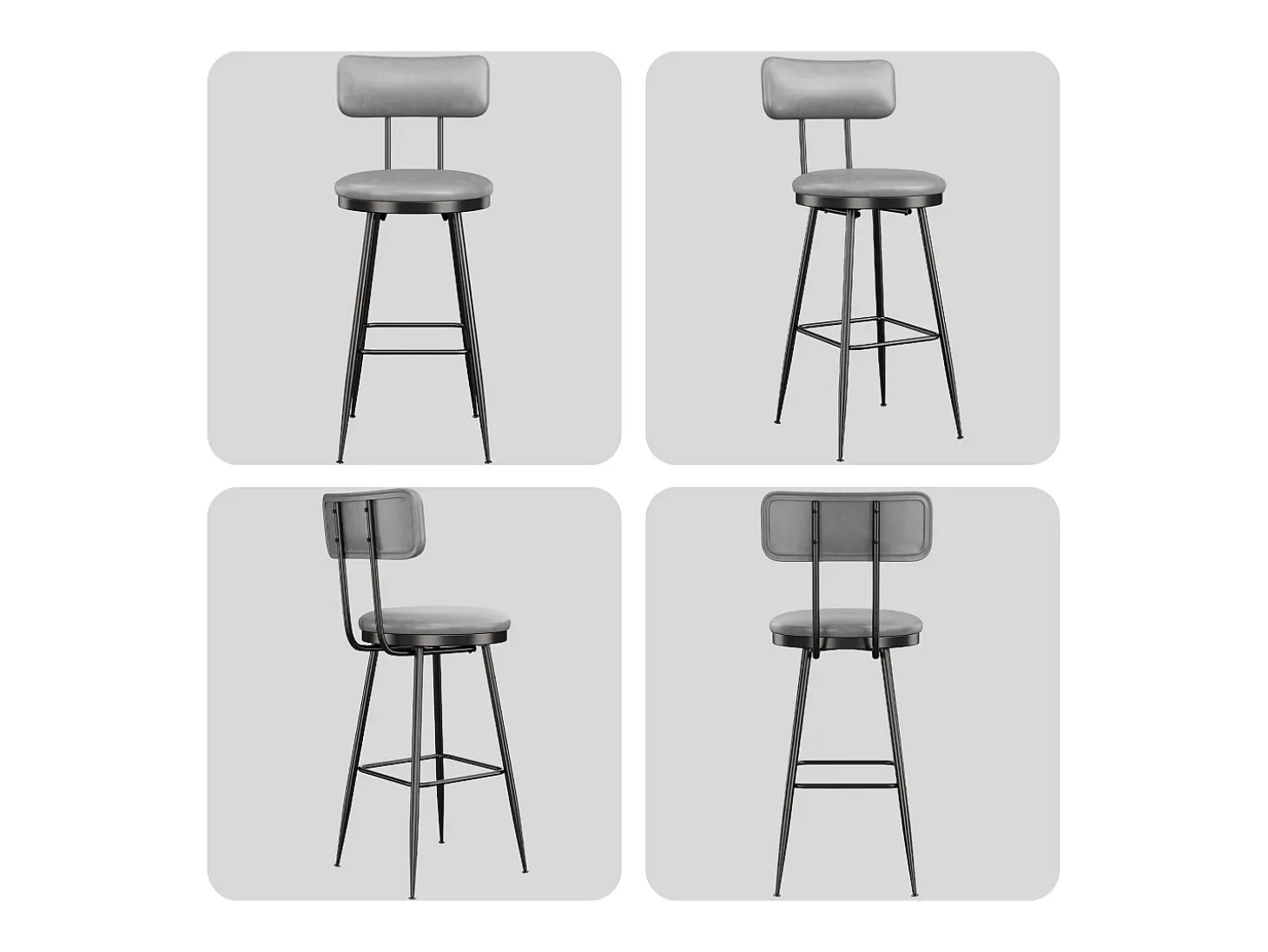 4 cadeiras de bar cinza com encosto, estilo industrial, altura do assento 65 cm