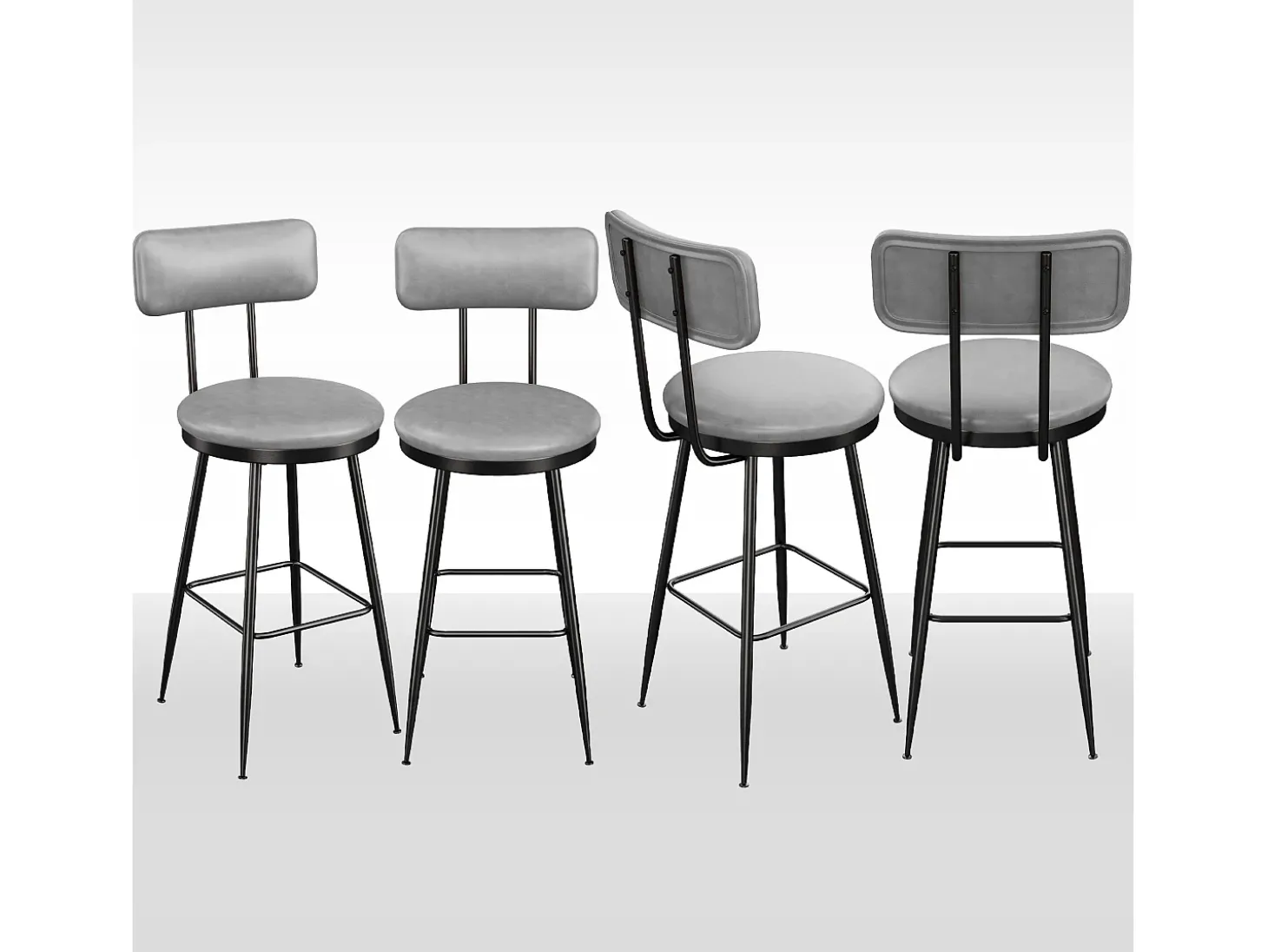 4 cadeiras de bar cinza com encosto, estilo industrial, altura do assento 65 cm