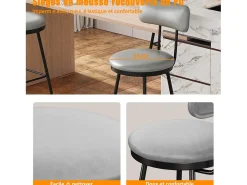 4 cadeiras de bar cinza com encosto, estilo industrial, altura do assento 65 cm