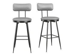 2 cadeiras de bar cinza com encosto, estilo industrial, altura do assento 65 cm, couro sintético