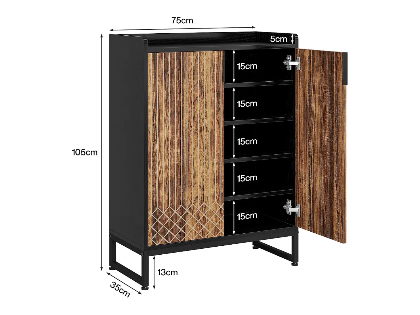 25 Pares de placas para sapatos, Armário Etagere de Grande Capacidade com Estrutura Preta para Entrada