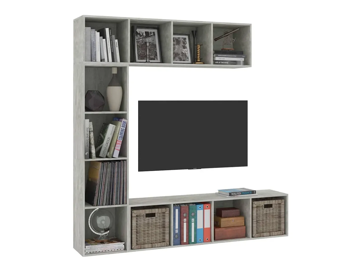 3 pcs conjunto armário TV/estante 180x30x180cm cinzento cimento PT784275