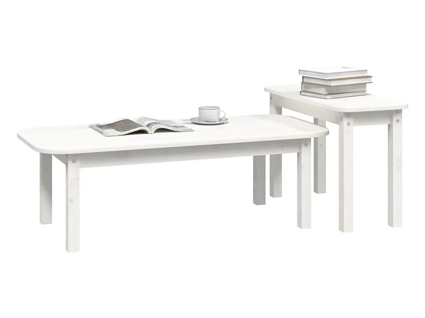 2 pcs conjunto de mesas de centro pinho maciço branco PT671027