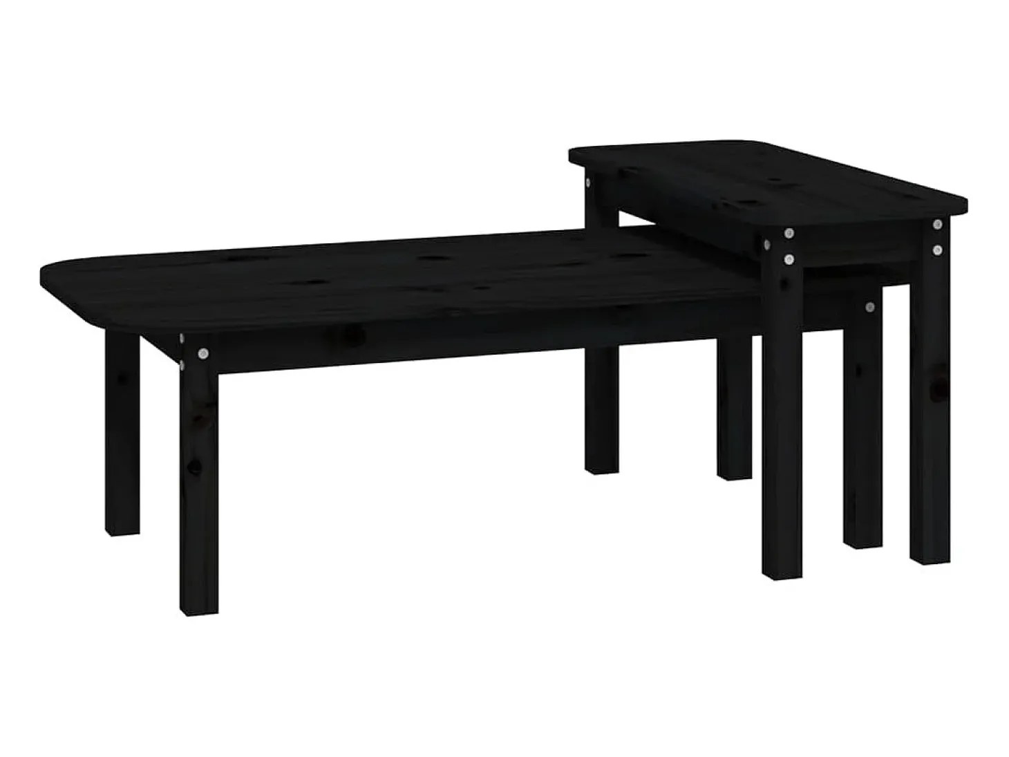 2 pcs conjunto de mesas de centro pinho maciço preto