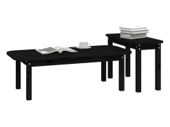 2 pcs conjunto de mesas de centro pinho maciço preto