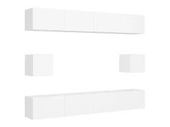 6 pcs conjunto de móveis de TV derivados de madeira branco PT736387