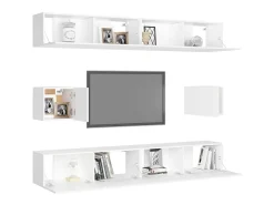 6 pcs conjunto de móveis de TV derivados de madeira branco PT736387