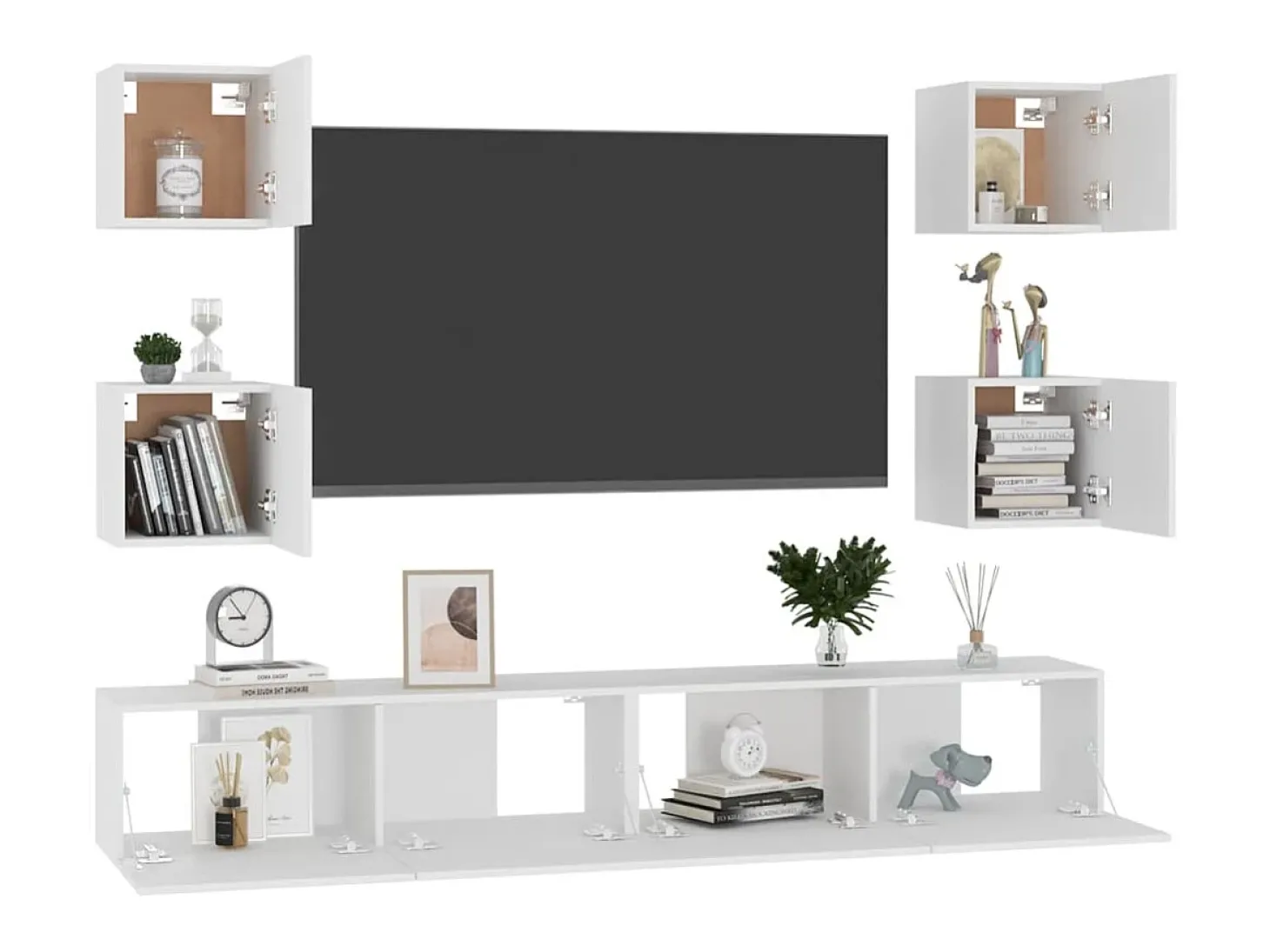 6 pcs conjunto de móveis de TV derivados de madeira branco PT244718
