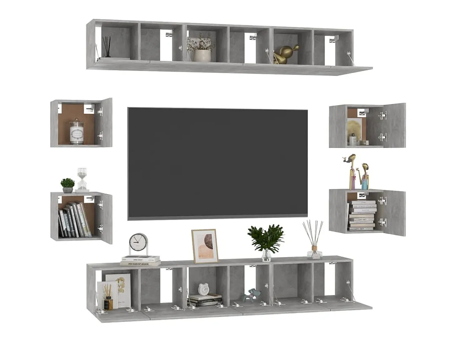 10 pcs conjunto de móveis de TV contraplacado cinzento cimento PT269235