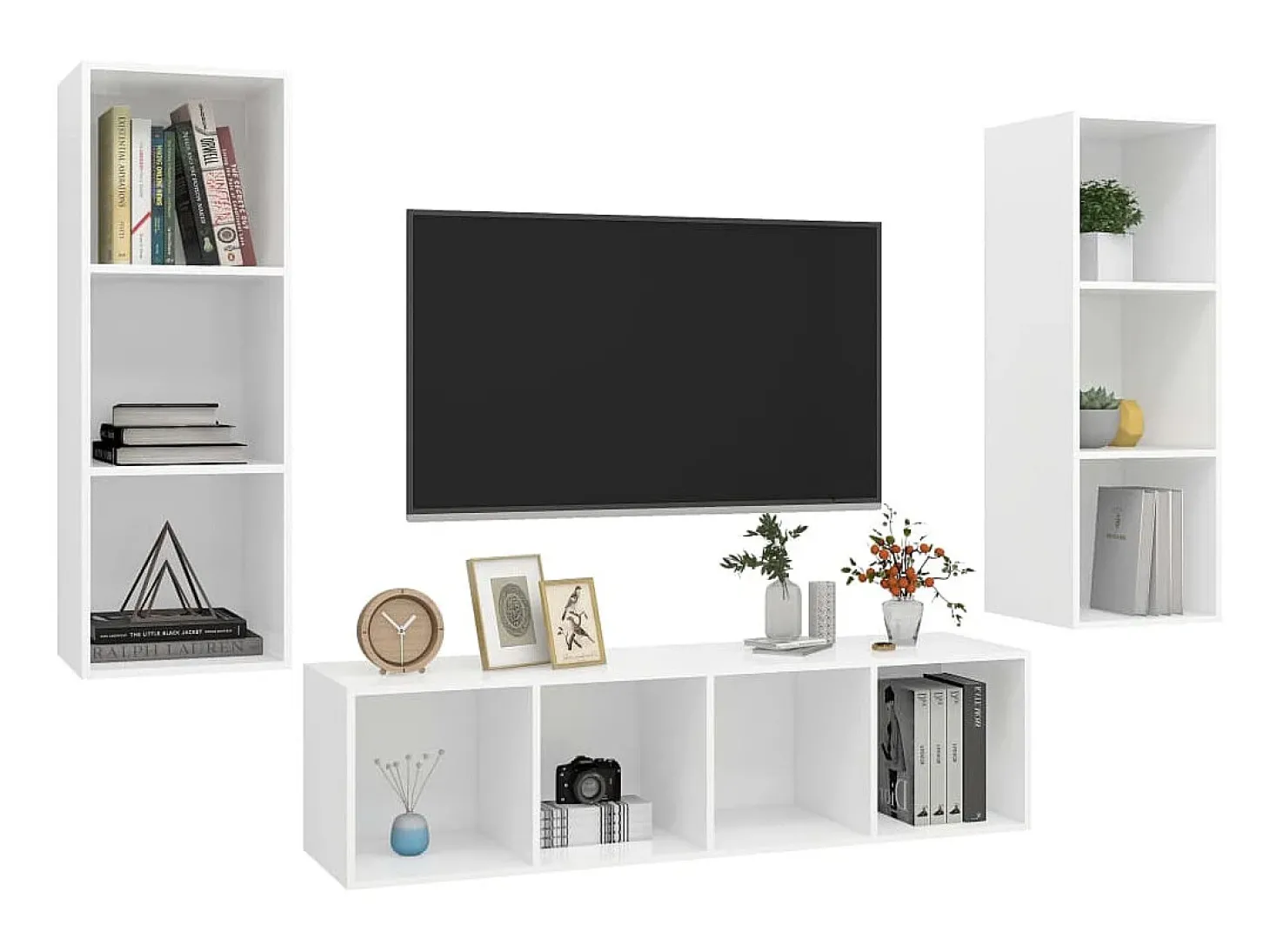 3 pcs conjunto de móveis de TV contraplacado branco PT427696