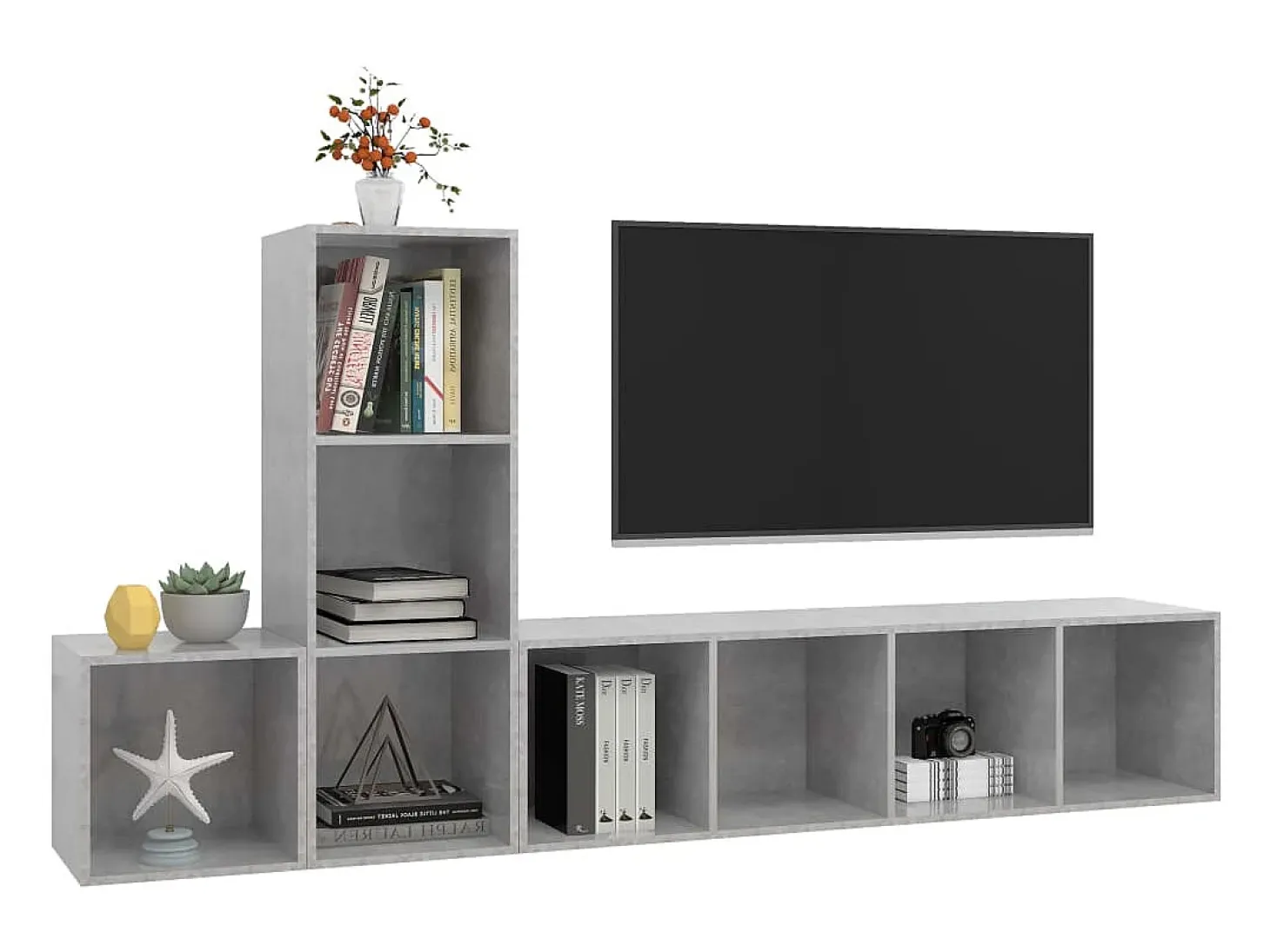 3 pcs conjunto de móveis de TV contraplacado cinzento cimento PT841607