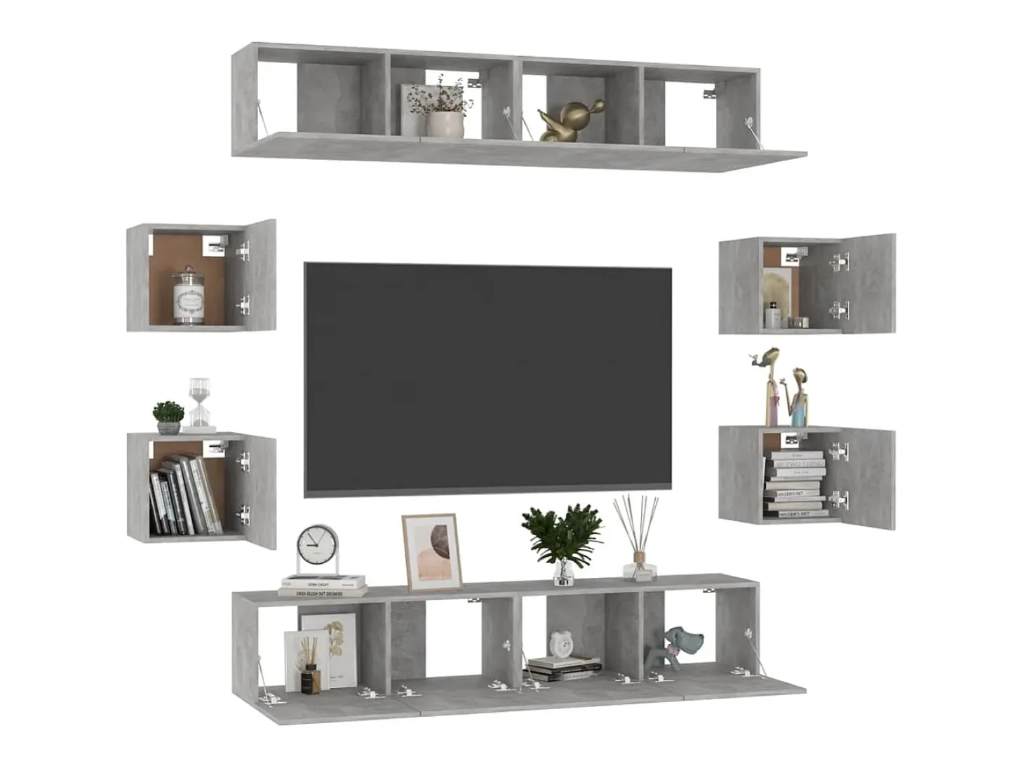 8 pcs conjunto de móveis de TV contraplacado cinzento cimento PT702457