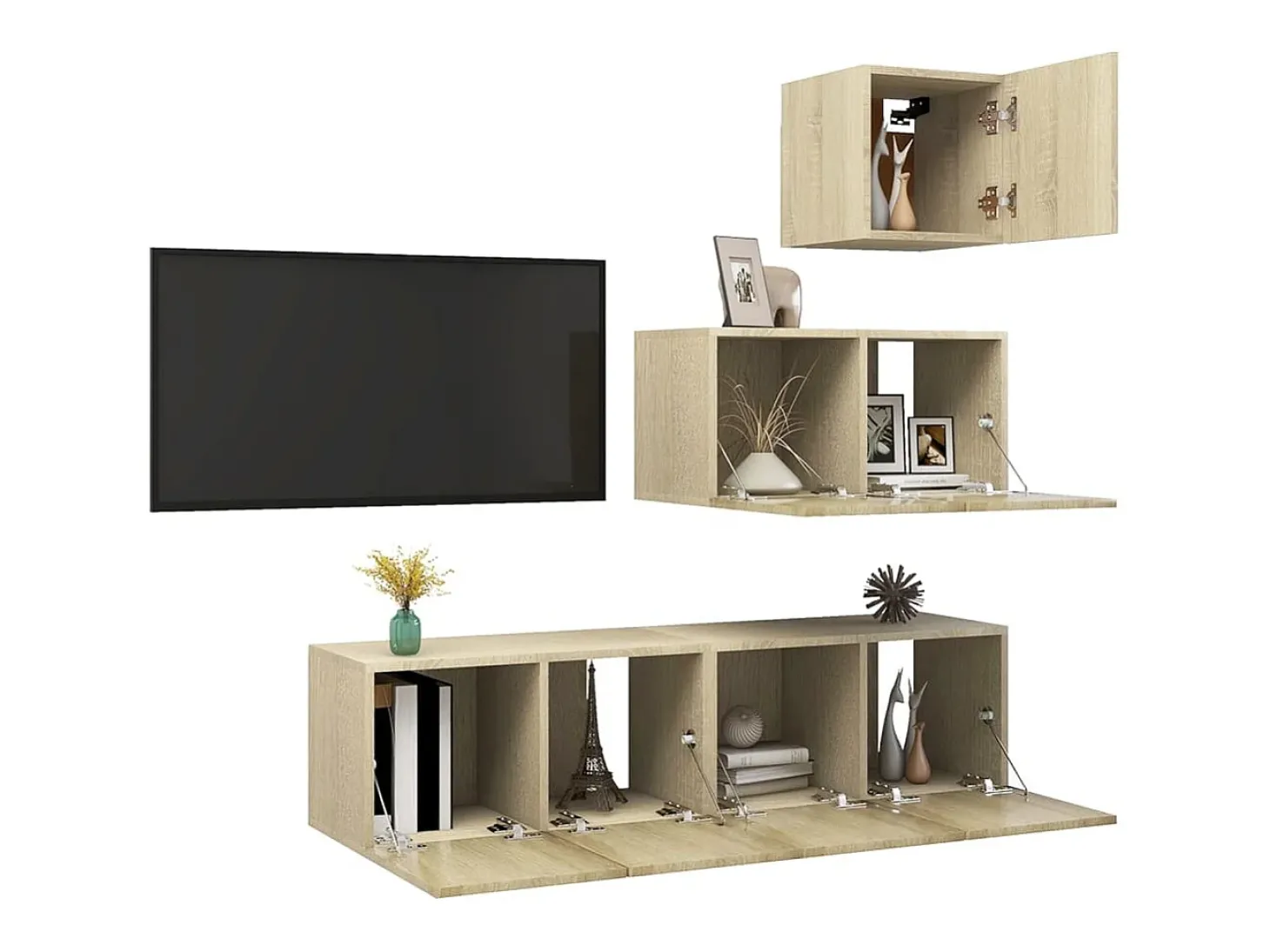 4 pcs conjunto de móveis de TV contraplacado carvalho sonoma PT387123