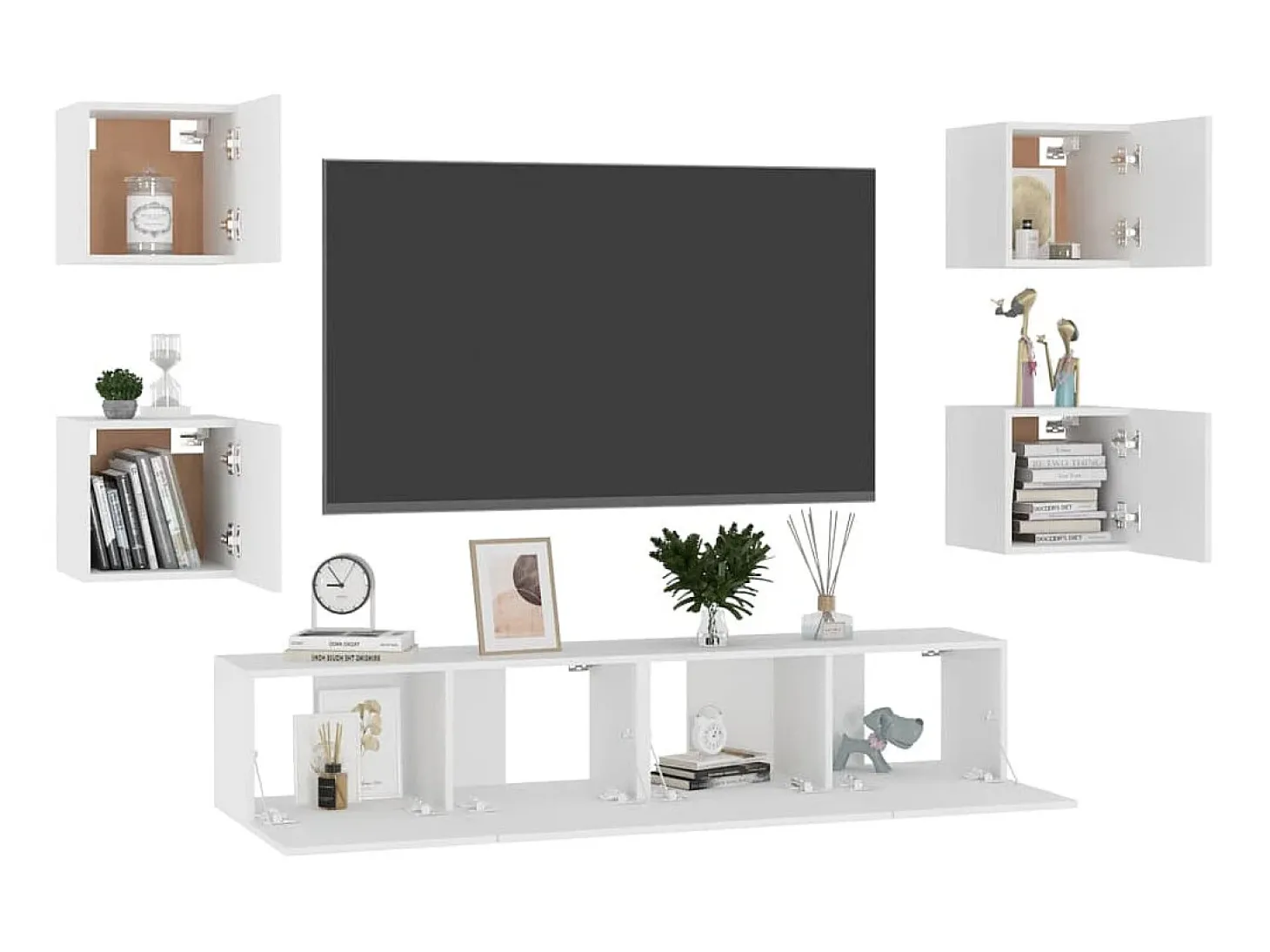 6 pcs conjunto de móveis de TV derivados de madeira branco PT445094