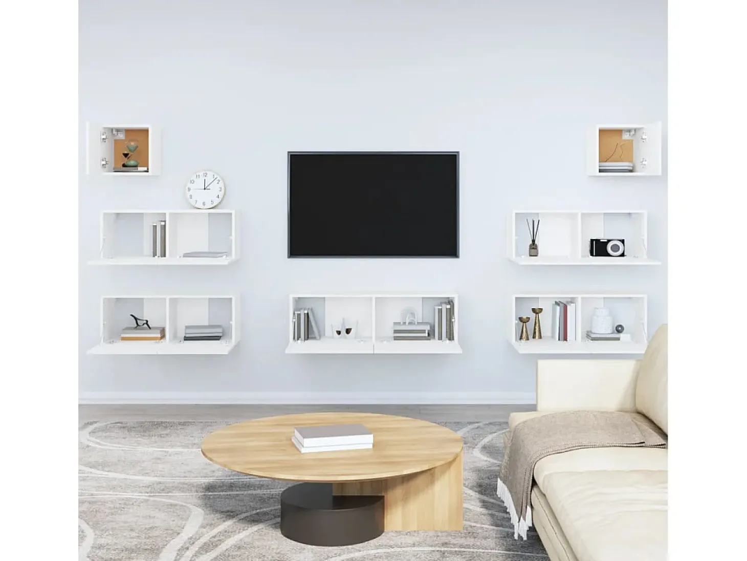 7 pcs conjunto de móveis de TV derivados de madeira branco PT782078