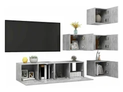 6 pcs conjunto de móveis de TV contraplacado cinzento cimento PT664877