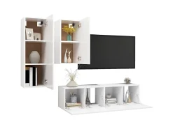 4 pcs conjunto de móveis de TV derivados de madeira branco PT905244