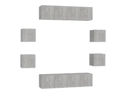 8 pcs conjunto de móveis de TV contraplacado cinzento cimento