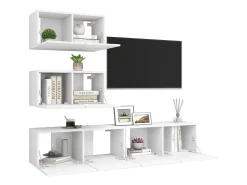 4 pcs conjunto de móveis de TV derivados de madeira branco PT887962