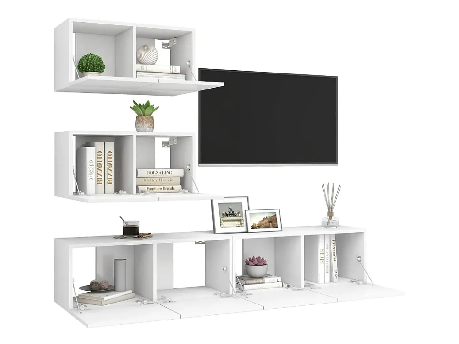 4 pcs conjunto de móveis de TV derivados de madeira branco PT887962