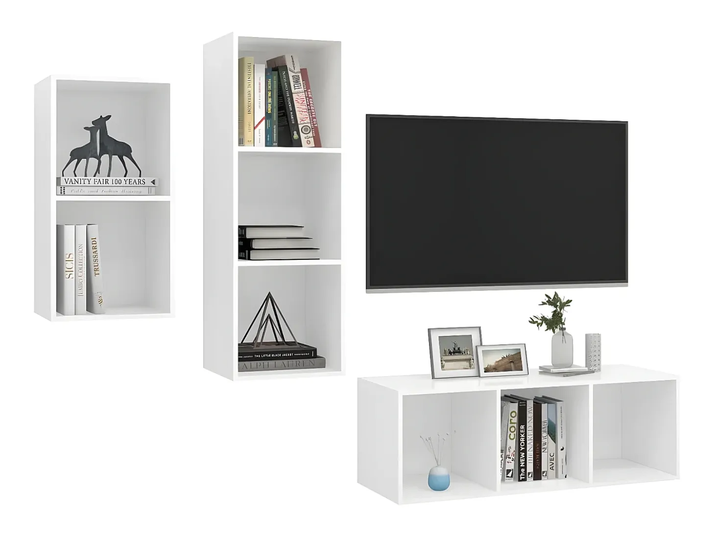 3 pcs conjunto de móveis de TV contraplacado branco PT442924