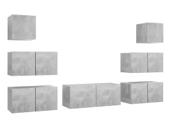 7 pcs conjunto de móveis de TV derivados madeira cinza cimento PT630235
