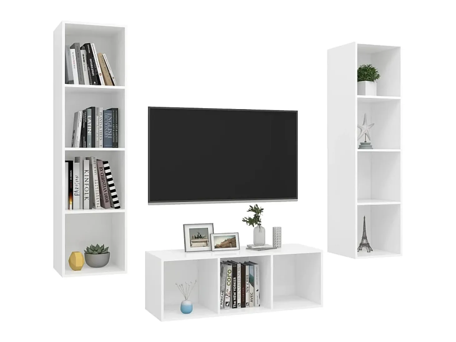 3 pcs conjunto de móveis de TV contraplacado branco PT550266