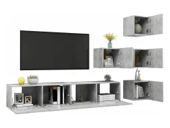 6 pcs conjunto de móveis de TV contraplacado cinzento cimento PT904658
