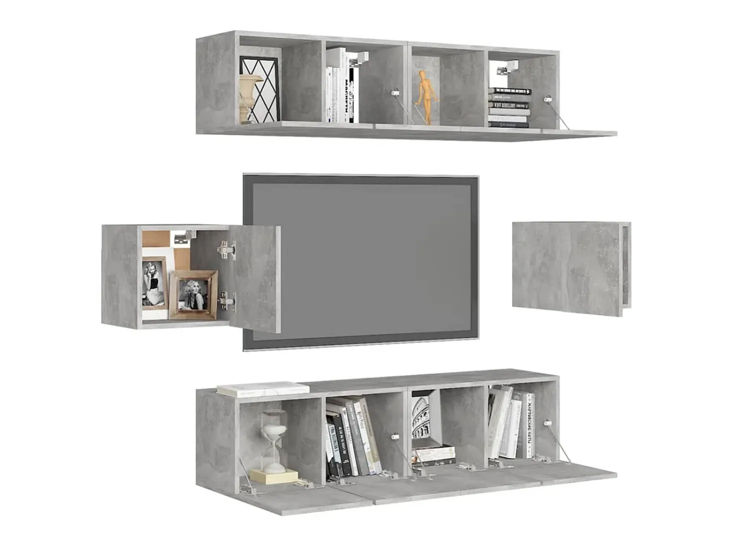 6 pcs conjunto de móveis de TV derivados madeira cinza cimento PT259381