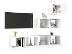 4 pcs conjunto de móveis de TV derivados de madeira branco PT711316
