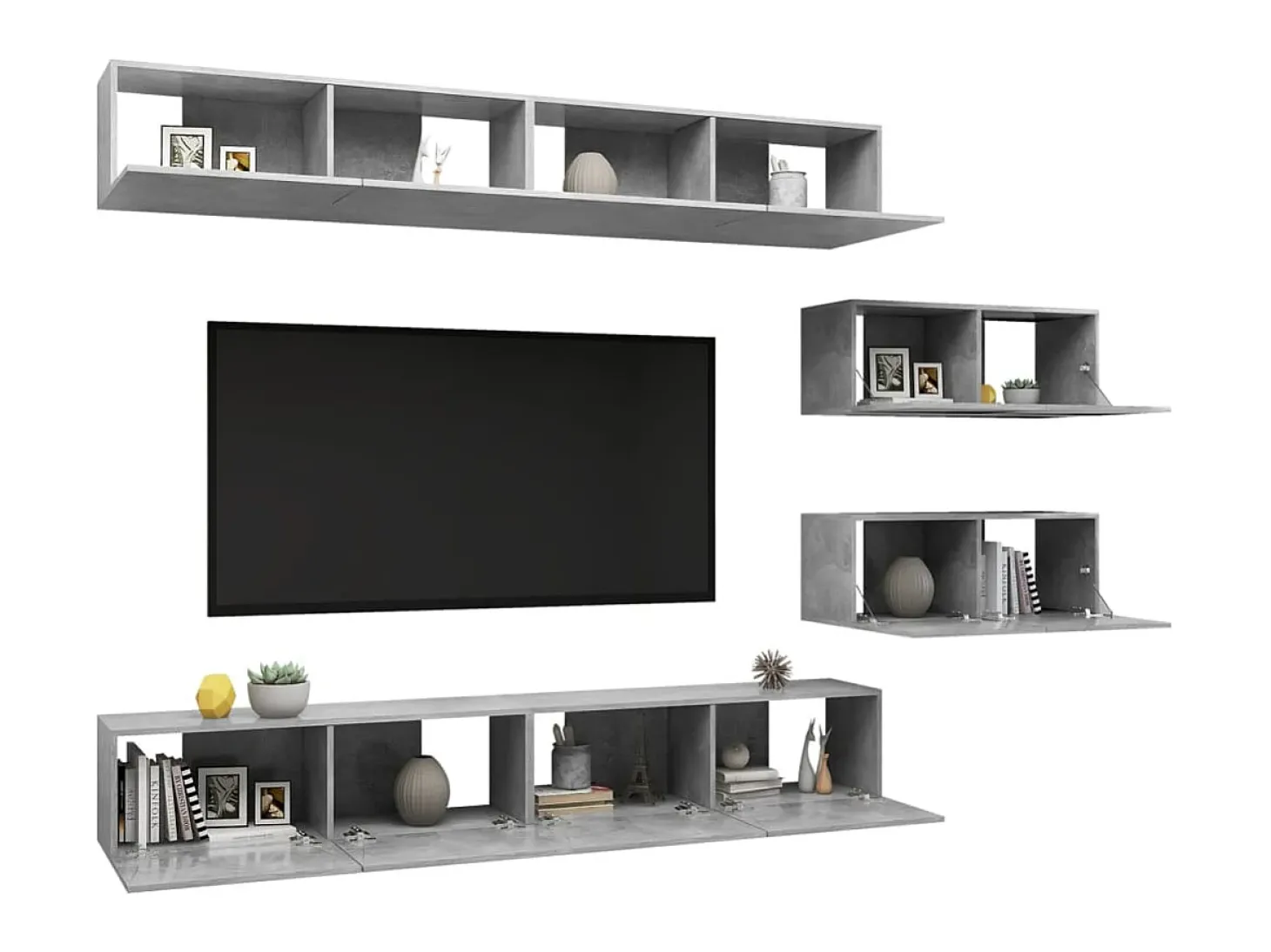 6 pcs conjunto de móveis de TV derivados madeira cinza cimento PT271270