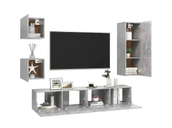 5 pcs conjunto de móveis de TV derivados madeira cinza cimento PT186105