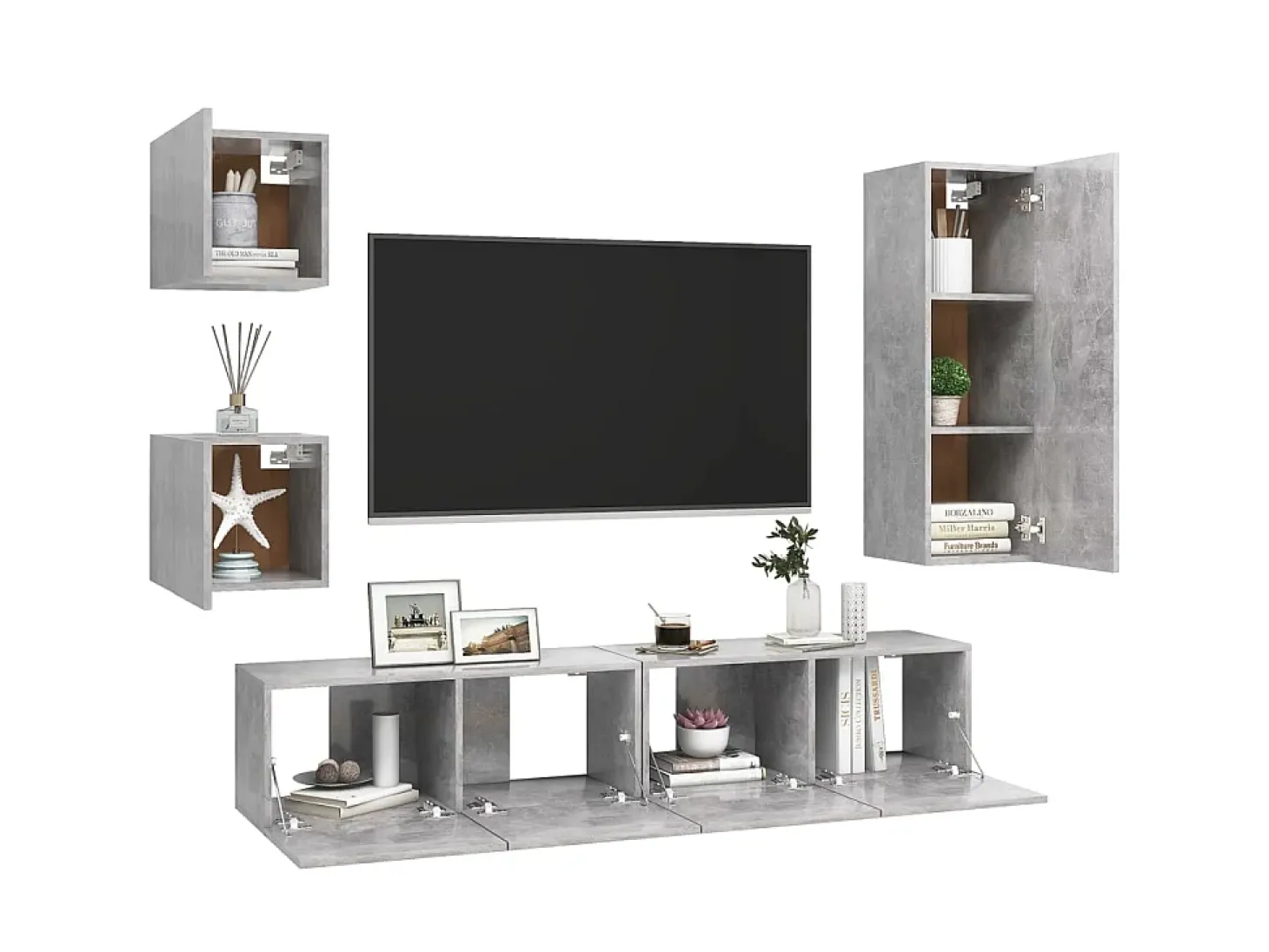 5 pcs conjunto de móveis de TV derivados madeira cinza cimento PT186105