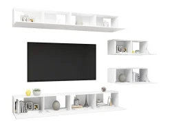 6 pcs conjunto de móveis de TV derivados de madeira branco PT826832