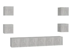 7 pcs conjunto de móveis de TV contraplacado cinzento cimento PT133006