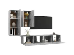 4 pcs conjunto de móveis de TV derivados madeira cinza cimento PT314764
