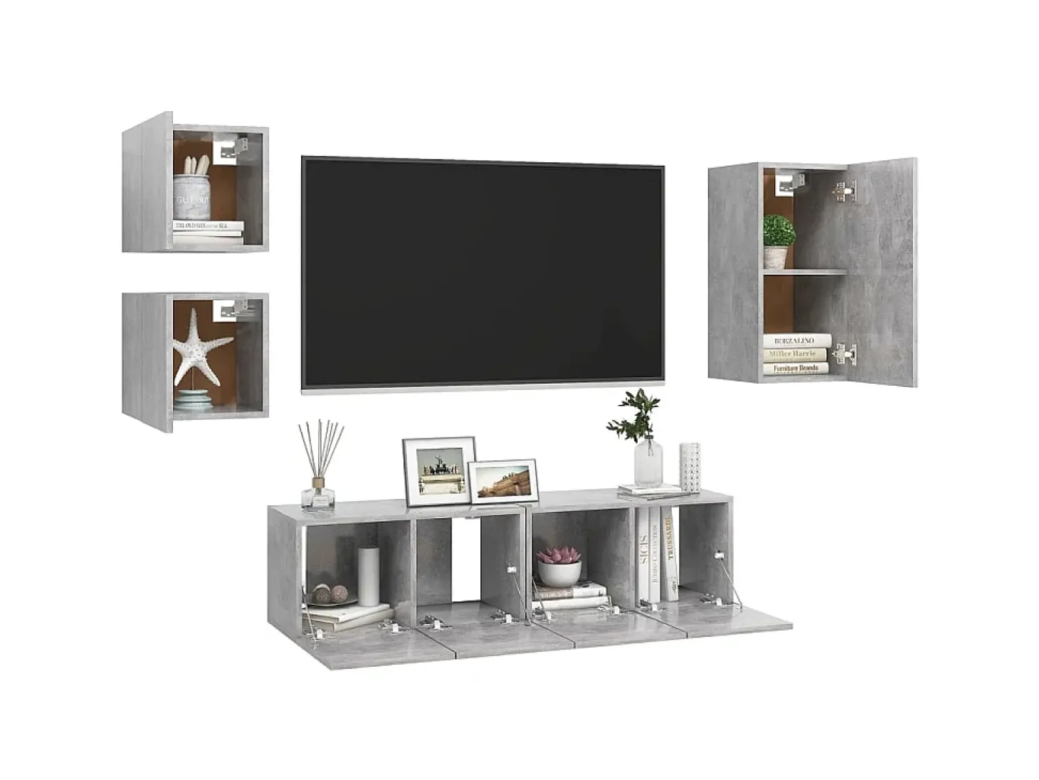 5 pcs conjunto de móveis de TV derivados madeira cinza cimento PT458538