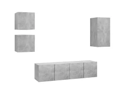 5 pcs conjunto de móveis de TV derivados madeira cinza cimento PT458538