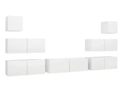 7 pcs conjunto de móveis de TV derivados de madeira branco PT346353