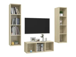 3 pcs conjunto de móveis de TV contraplacado carvalho sonoma PT400202