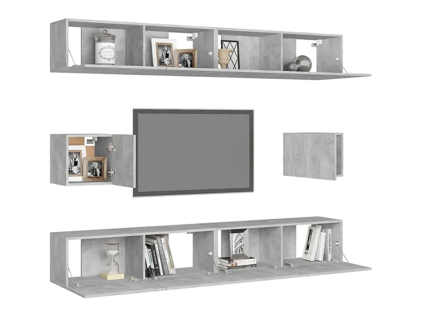 6 pcs conjunto de móveis de TV derivados madeira cinza cimento PT866773