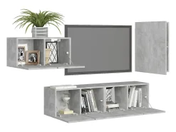 4 pcs conjunto de móveis TV derivados madeira cinzento cimento PT689083