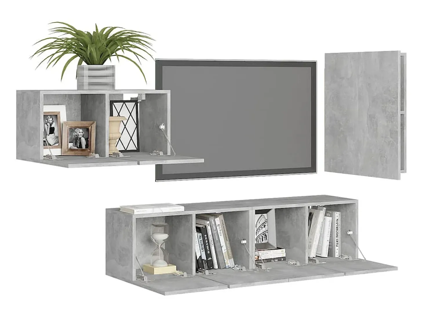 4 pcs conjunto de móveis TV derivados madeira cinzento cimento PT689083