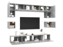 8 pcs conjunto de móveis TV derivados madeira cinzento cimento PT302026