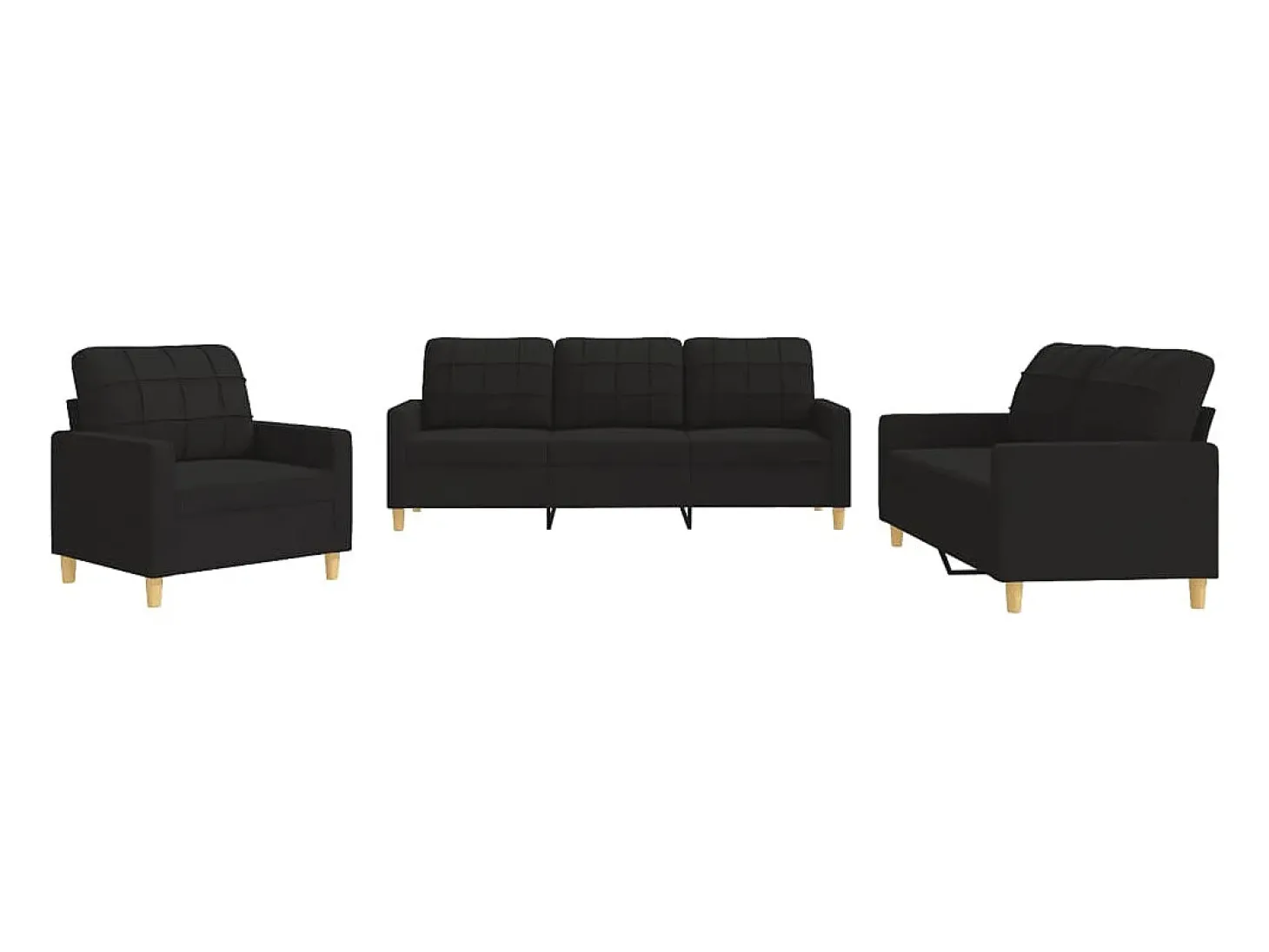 3 pcs conjunto de sofás com almofadões tecido preto