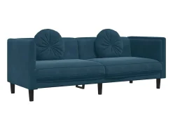 3 pcs conjunto de sofás com almofadas veludo azul